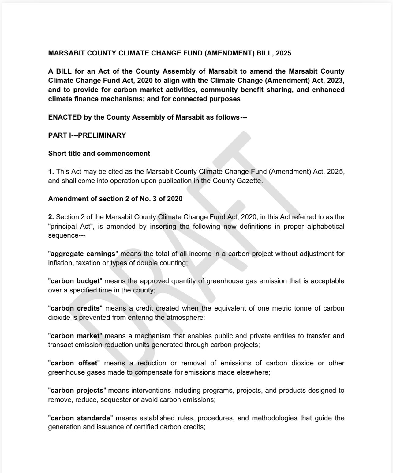 MARSABIT COUNTY CLIMATE CHANGE (AMENDMENT) BILL, 2025