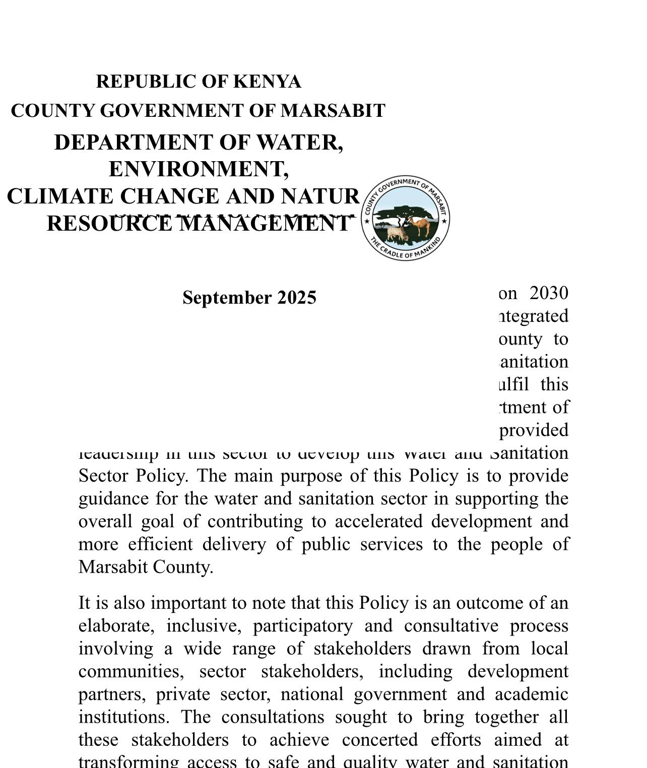 Marsabit County Water Policy (Revised)